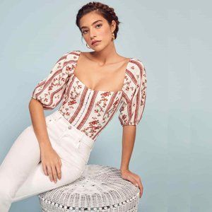 Reformation Romi Top Vienna Linen Bodice Puff Poet